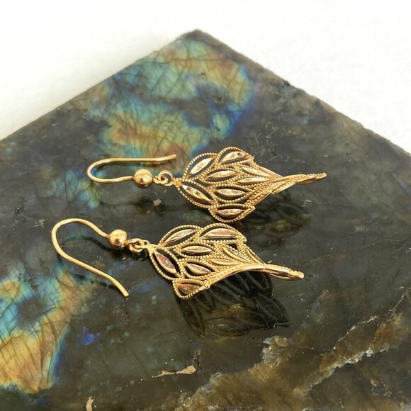 Dyadema Italy Gold Vermeil Sterling Silver 925 Diamond Cut Dangle Drop Earrings - Picture 14 of 16